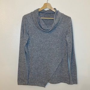 Love Appella | Gray Cowl Neck Faux Wrap Sweater